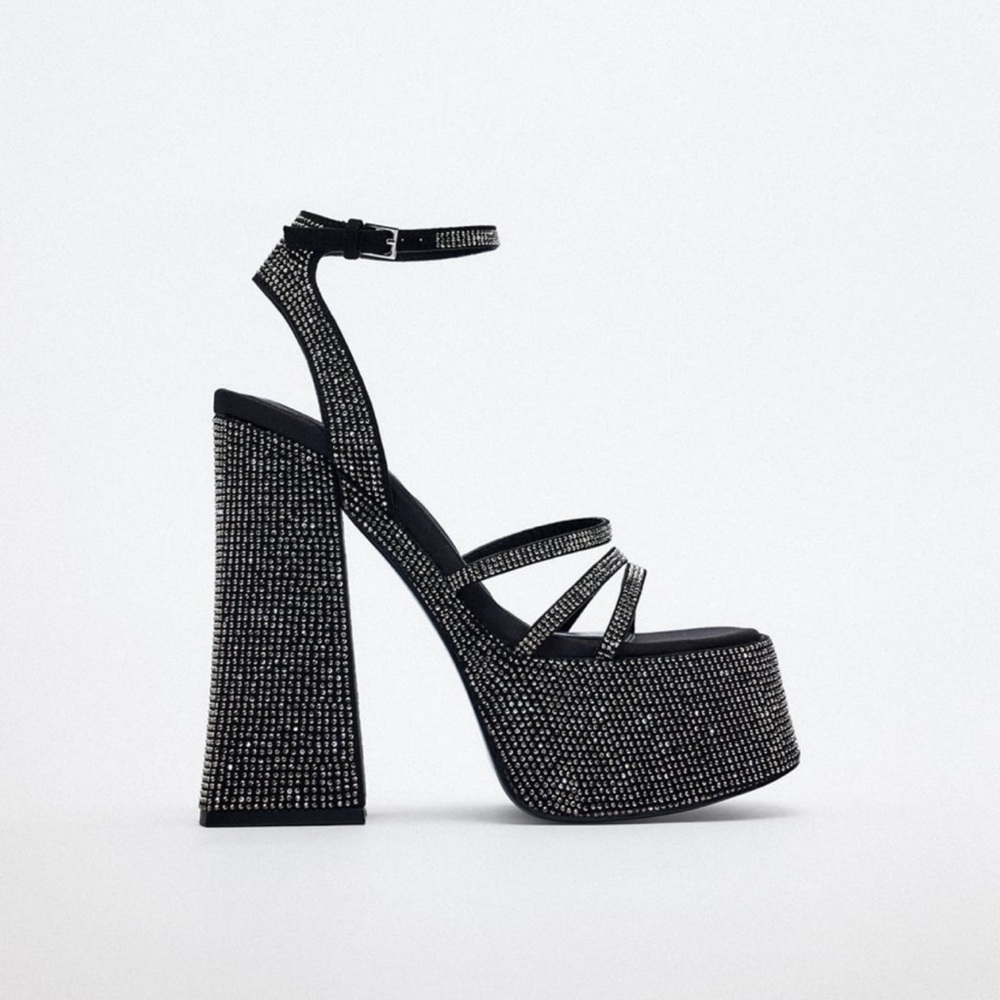 ✨SALE✨ ZARA RHINESTONE CHUNKY HIGH HEELED PLATFORM SANDALS ✨SALE✨ - Picture 3 of 9